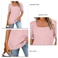 thumbnail image 3 of Blusa de mujer de fibra de poliéster de color puro para citas Cuello cuadrado Shirred Top Puff manga corta, 3 of 5