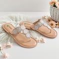 thumbnail image 6 of Women's Bohemian Bling Flat Slide Sandals Rhinestone Decor Rubber Sole Summer Thong Sandals, 6 of 6