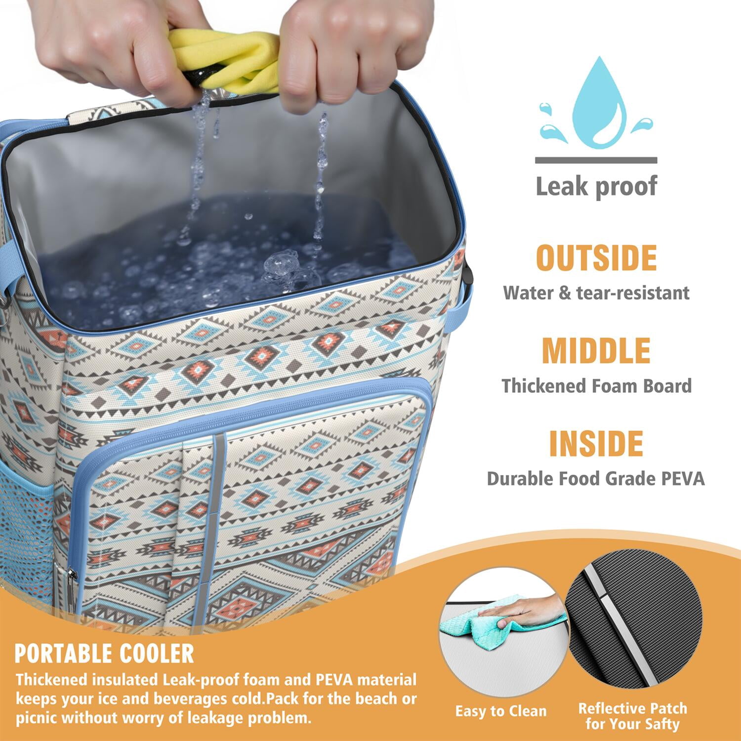 Travel Cooler Bag - Boho Bohemia Pioneer Flower Geometric Line Art Camping Beer Cooler Backpack with Bottle Opener- Waterproof Insulated Picnic Backpacks - Cooler Bag for Beach