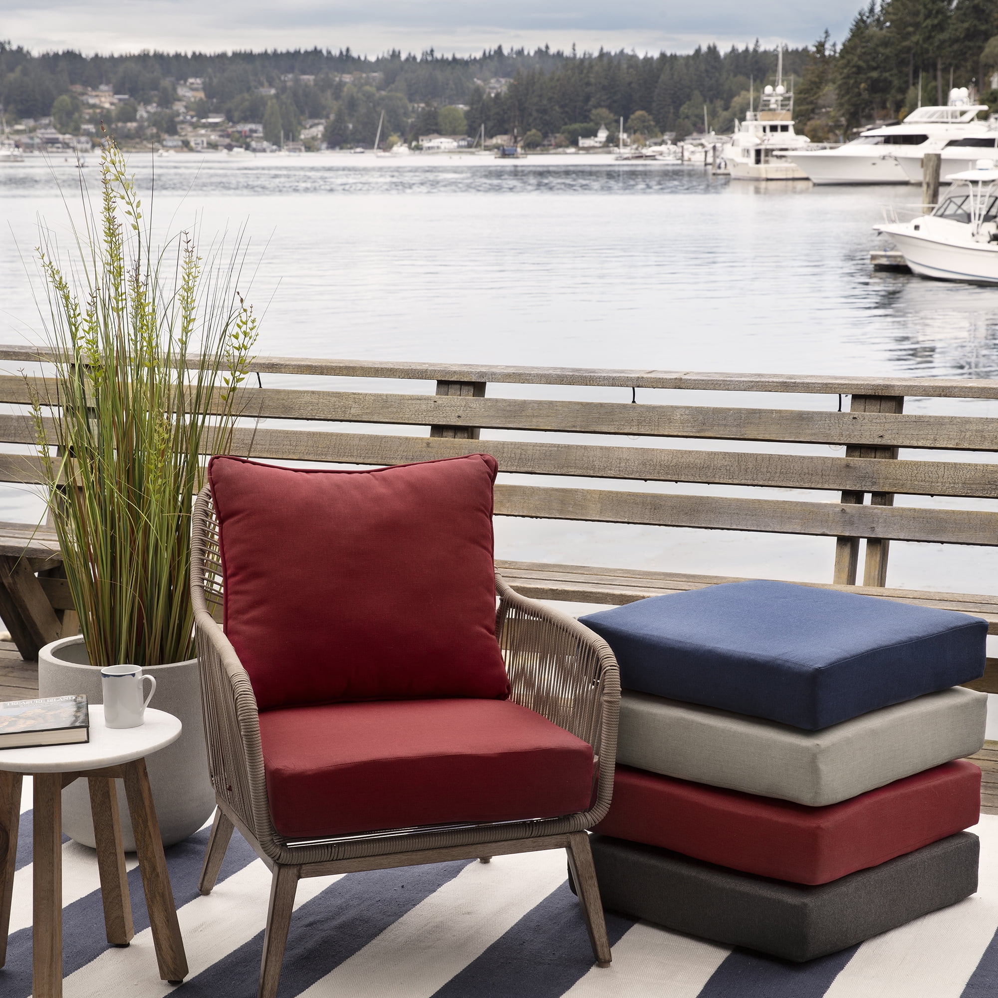 ARDEN Oceantex Outdoor Deep Seating Cushion Set 24 x 24, Nautical Red