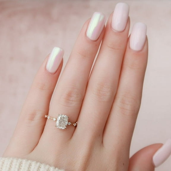 SOLITAIRE JEWELS 2.1CT Cushion Cut Moissanite Dainty Distance Pave Engagement Ring for Women Solid 10k Rose Gold