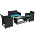 thumbnail image 2 of Aimee Lii 4 Pieces Wicker Patio Furniture Set with Cushions, Wicker Outdoor Sectional with Weather Resistant Cushions and Tempered Glass Tabletop, Turquoise, 2 of 7