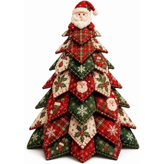 2026 New DIY Quilted Christmas Tree Kit, 3D Santa Fabric Patchwork Craft Set for Beginners, Handmade Tabletop Holiday Decor, Ideal for Home Mantel Table Office Display