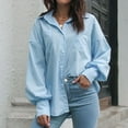 thumbnail image 2 of Oversized Button Down Shirts for Women Loose V Neck Collared Trendy Blouses Solid Color Lantern Long Sleeve Casual Tops, 2 of 7