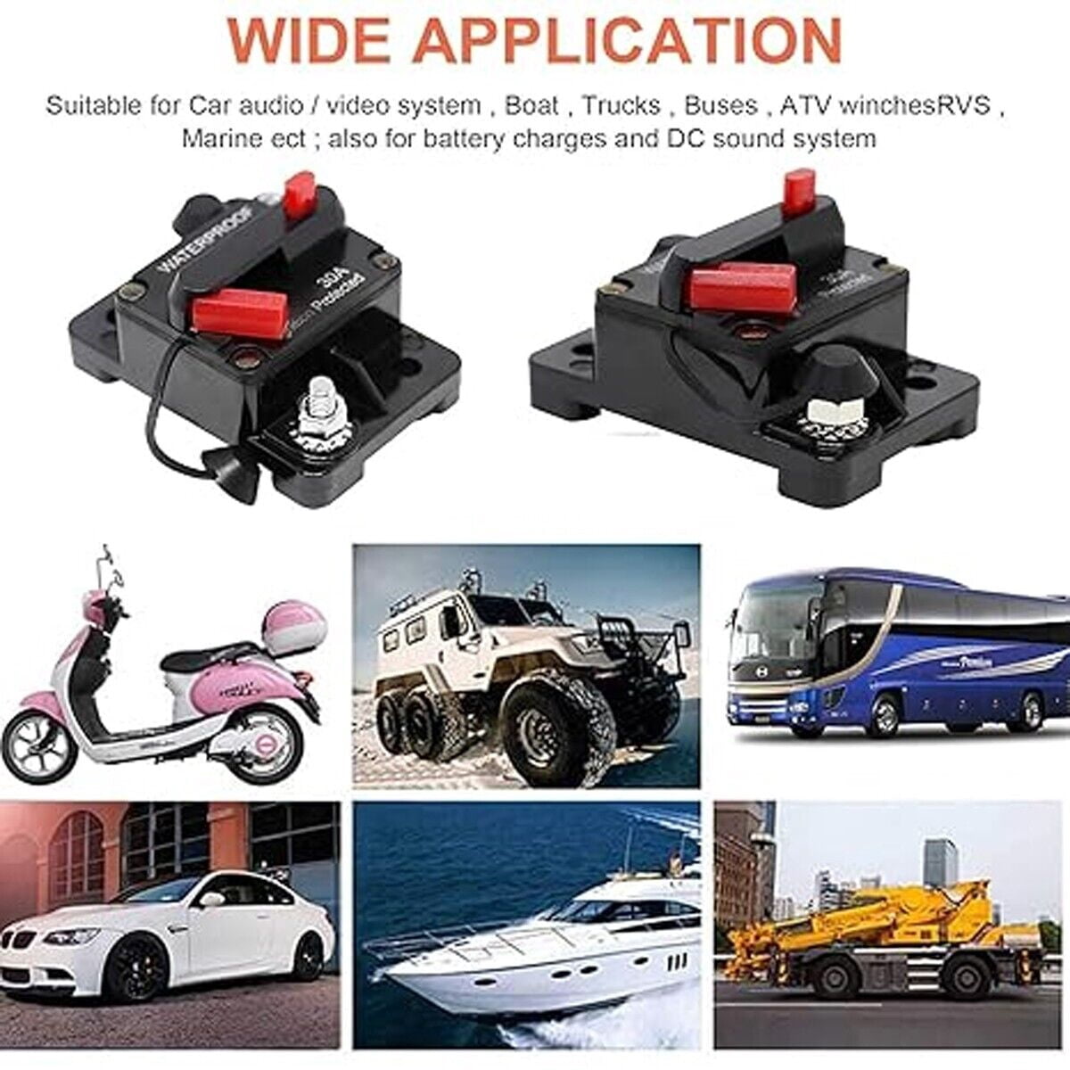 30 Amp Circuit Breaker 12V Marine Circuit Breaker 30A Resettable Fuse Circuit Breaker DC 12 Volt Waterproof for Automotive Car RV Boat