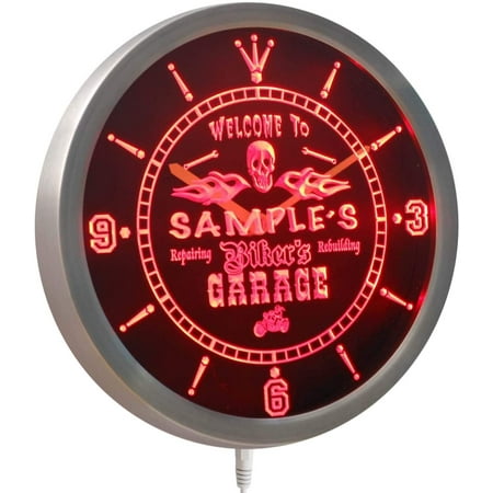 Ncqu Tm Personalized Name Biker S Skull Garage Motorcycle Neon Sign Led Wall Clock Canada Skull Garage Motorcycle Neon, Personalized Neon Garage Clocks