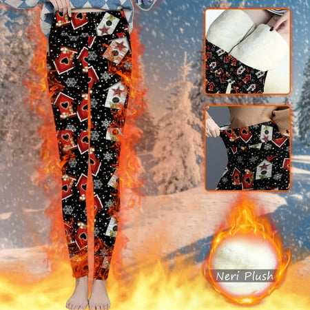 

Womens Casual Christmas Print Elastic High Waist Cropped Yoga Tights Thermal Underwear Bottoms Black XXXL