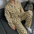 thumbnail image 3 of Pijama de algodón para mujer, ropa de dormir con estampado de letras y rayas, estilo lujoso, informal, para el hogar, Primavera, 3 of 3