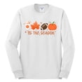 thumbnail image 2 of Wild Bobby Tis' The Season Pumpkin Spice Leaves Football Pumpkins Stars Halloween Men Long Sleeve Shirt, White, Large, 2 of 6