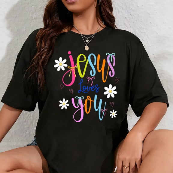 100% Cotton Jesus Loves You T-Shirt, Christian Faith Tee, Bible Verse Shirt for Men Women, Religious Inspirational Apparel, Spiritual Gift Idea, Jesus Cross Graphic Top, Faith Based Shirt Cream