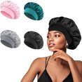 thumbnail image 1 of Gorro de Seda para Dormir 4 Paquetes, Gorra de Baño EVA Impermeable Dobles, Gorra de Bano Mujer Reutilizable para Cabello Largo, Grueso, Rizado, Bañarse y Dormir Cabello Rizado, 1 of 4