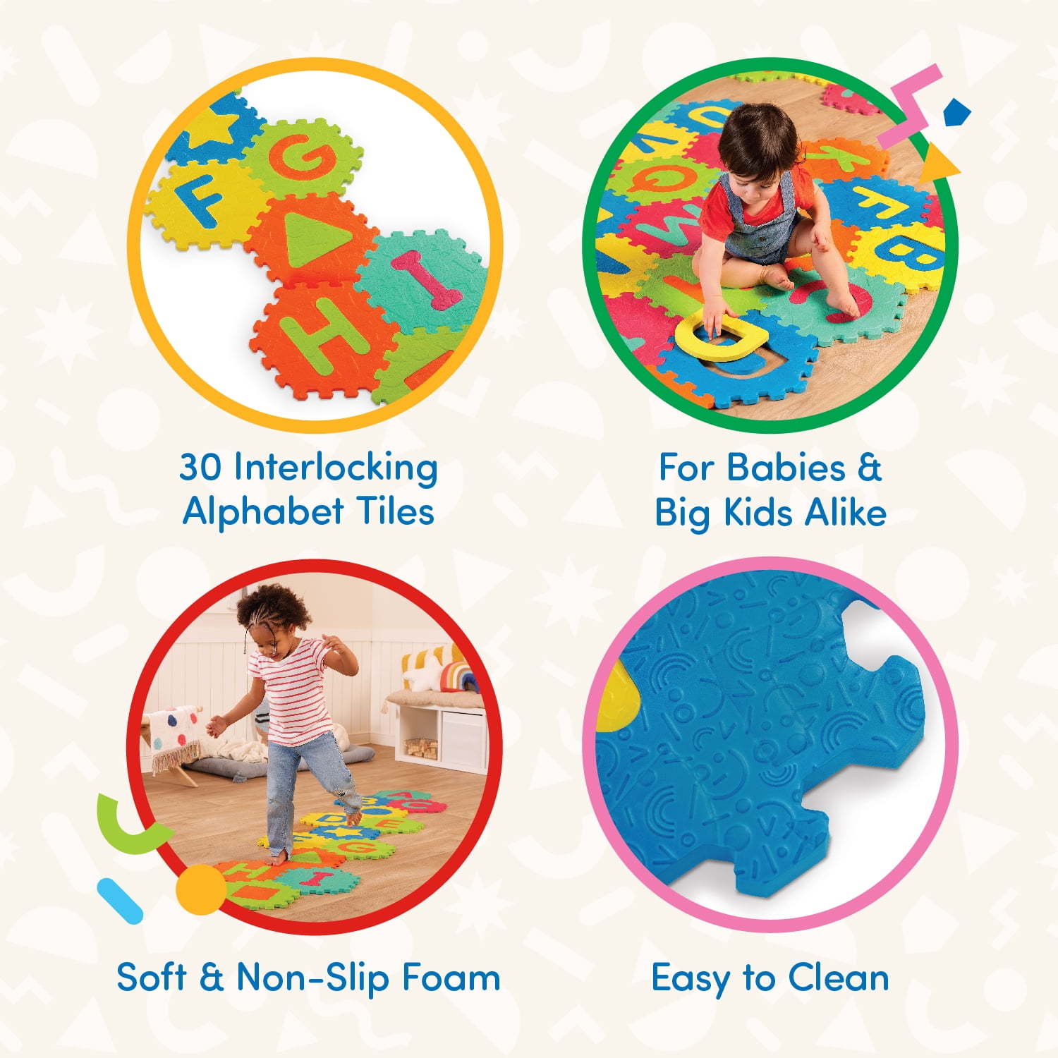 Battat Honeycomb ABCs Foam Play Mat with 30 Alphabet Tiles, Baby and Toddler Toys