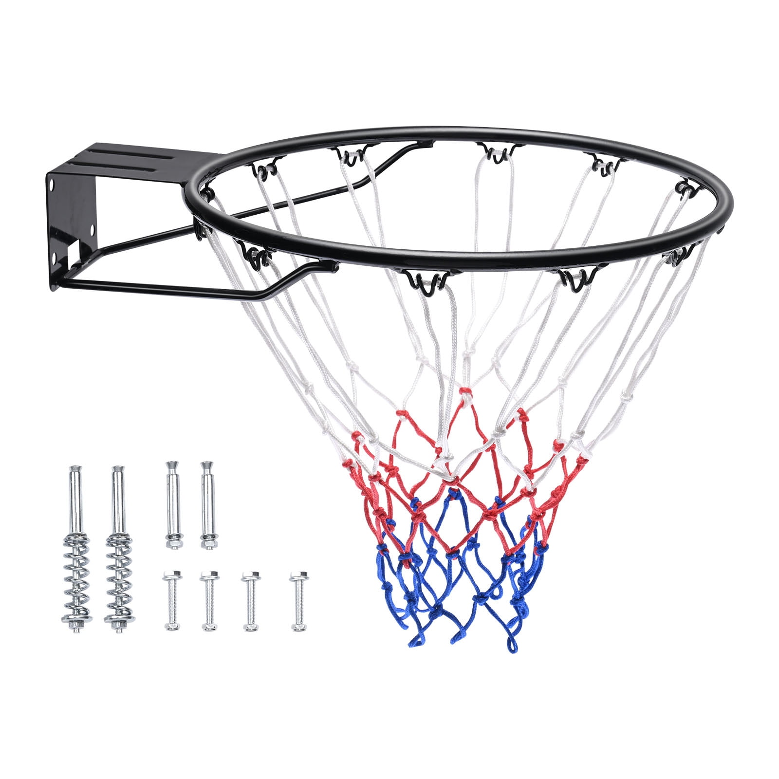 KFFKFF Basketball Ring, Door or Wall Mountable Basketball Basket, Robust Q235 Basketball Flexible Ring Goal Substitute with Net and Twin Spring, 18" Indoor Outdoor Suspended Hoop for Children Adults