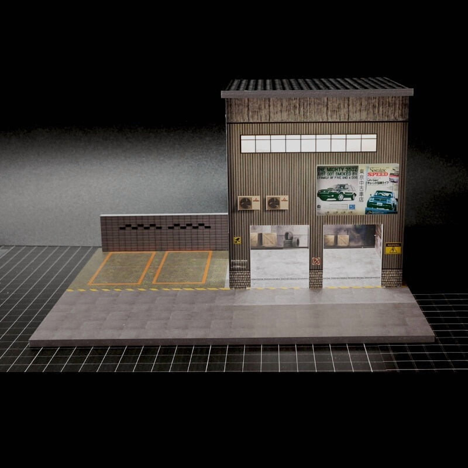 NUEIOVRW Diorama 1:64 Parking Lot Model, LED Lighting Diecast Car Garage Display Model, Car Showroom Scene Building Model Toy Gift, Car Models Display Case
