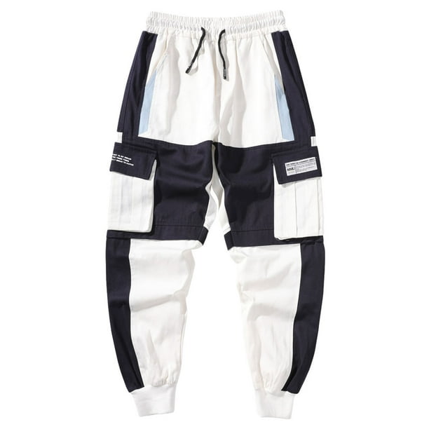 Qarigey Pantalones harén cómodos de poliéster para hombres - Pantalones casuales de moda y con múltiples bolsillos Moda Prendas para la parte inferior del cuerpo D264blanco L