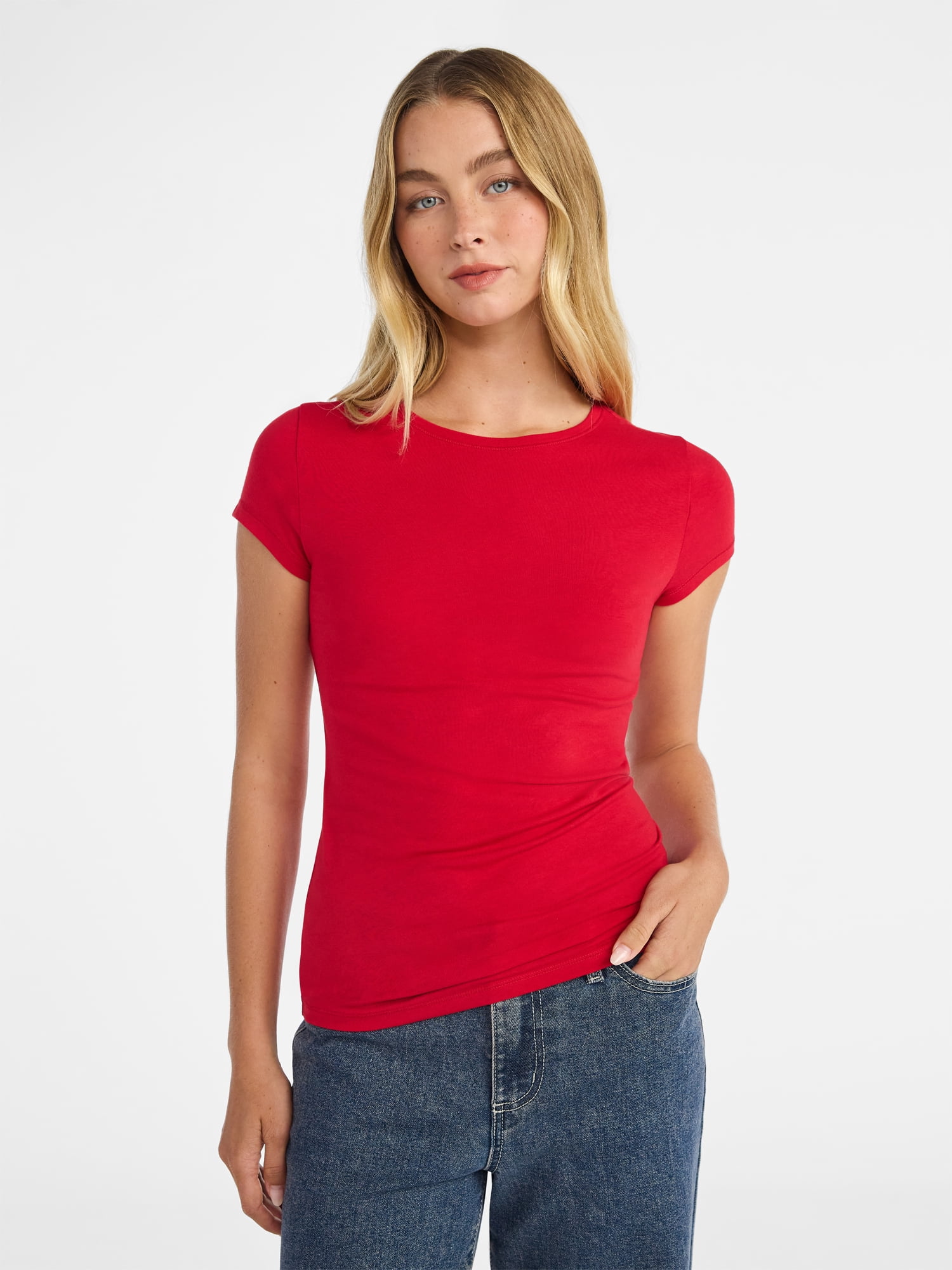 No Boundaries Crew Neck Tee with Short Sleeves, 1 or 3-Pack, Women’s