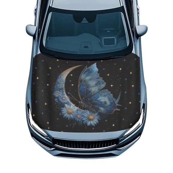 POLERO Waterproof Car Hood Cover Protector for Trucks SUV Sedans, Stretch Stretch Fabric Night Butterfly Car Hood Flag Cover