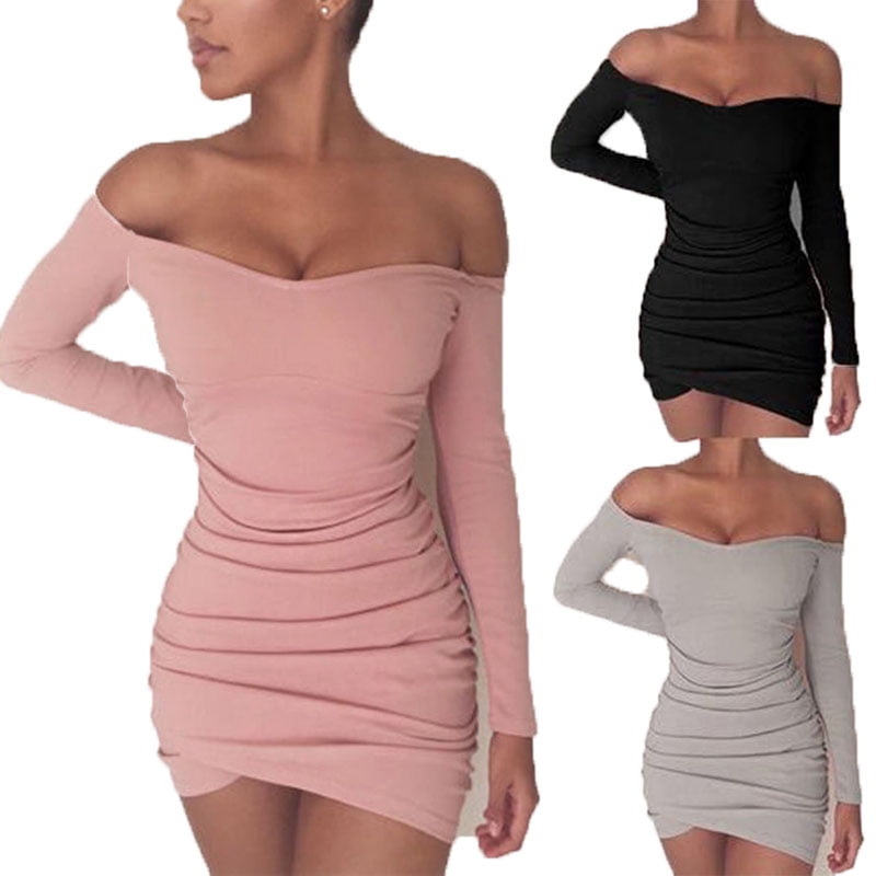 off shoulder bodycon dress long sleeve