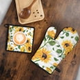 thumbnail image 5 of White Sunflower Green Leaf Pattern Kitchen Oven Mitt and Pot Holder Sets 2 Pcs for Baking, Cooking and Grilling, Heat Resistant Up To 392 °F, 5 of 7