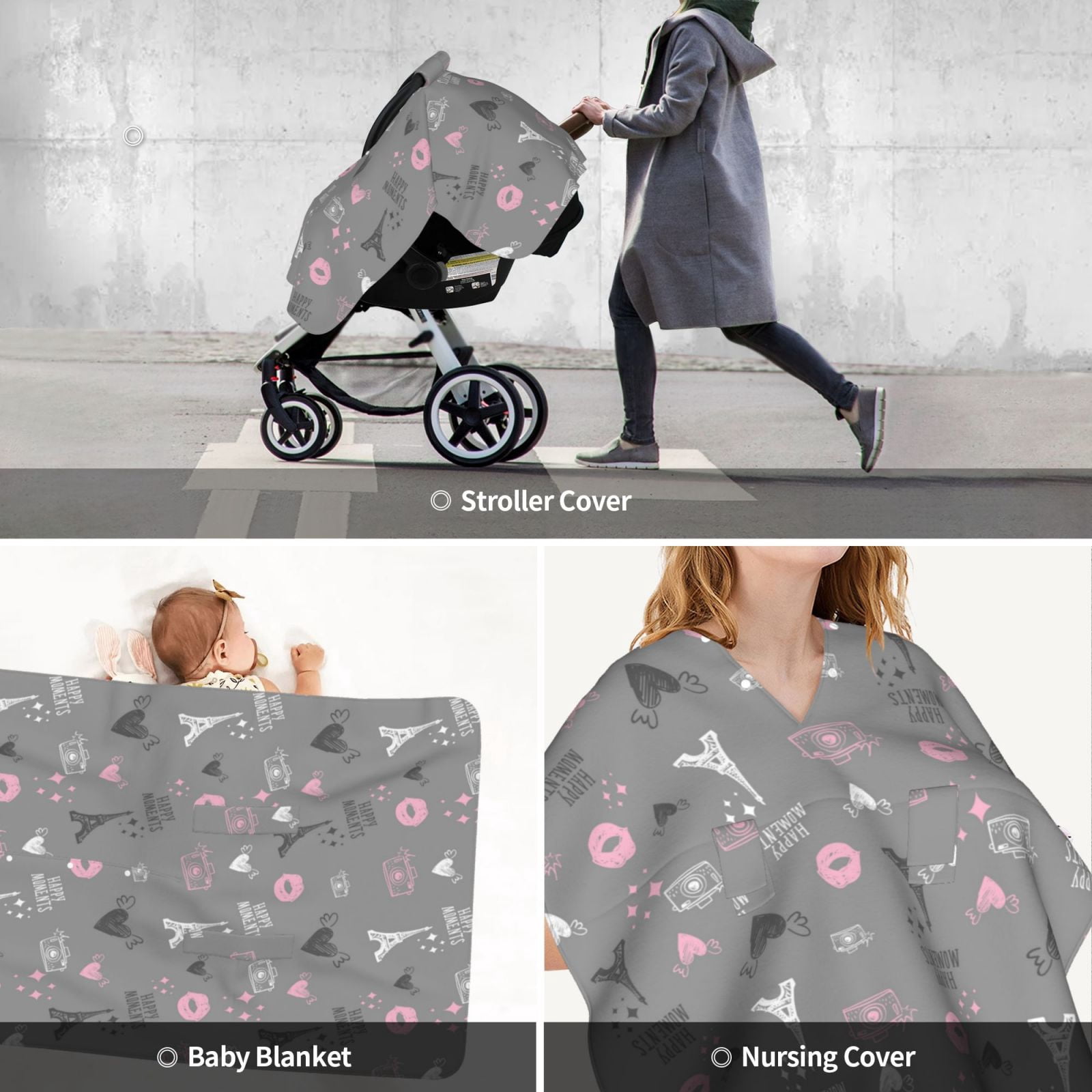 Car Seat Cover Baby - Eiffel Tower Vibrant Breathable Infant Car Seat Cover for Baby Carseat, Lightweight Comfort Baby Essentials Must Haves Newborn Stuff for Girl Boy
