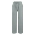 thumbnail image 4 of WULMLEO Linen Pants Women Spring Summer Dressy Casual High Waisted Drawstring Pant Cotton Straight Leg Lounge Trousers Gray L, 4 of 6