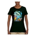 thumbnail image 2 of Pair of Dolphins Swimming in Ocean Animal Lover Womens Graphic T-Shirt, Forest Green, X-Large, 2 of 3