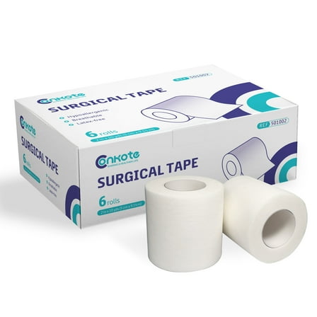 Conkote Soft Paper Surgical Tape, Gentle Adhesion & Hypoallergenic, First Aid Tape, 6 Rolls, 2" x 10 Yards, 6 Count