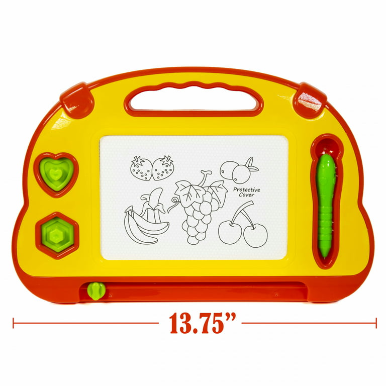 Kidplokio Yellow Kids Sketch Pad Magnetic Drawing Board with Magic Pen, Stamps, Unisex, Ages 3+