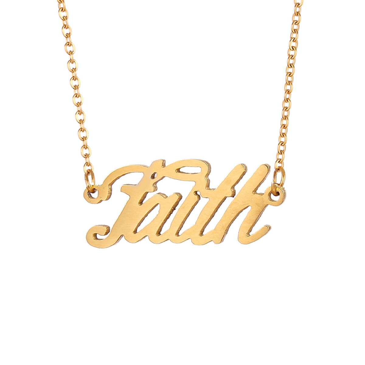 18k Gold Plated Faith Name Plate Word Necklace Family Kid Names Jewelry