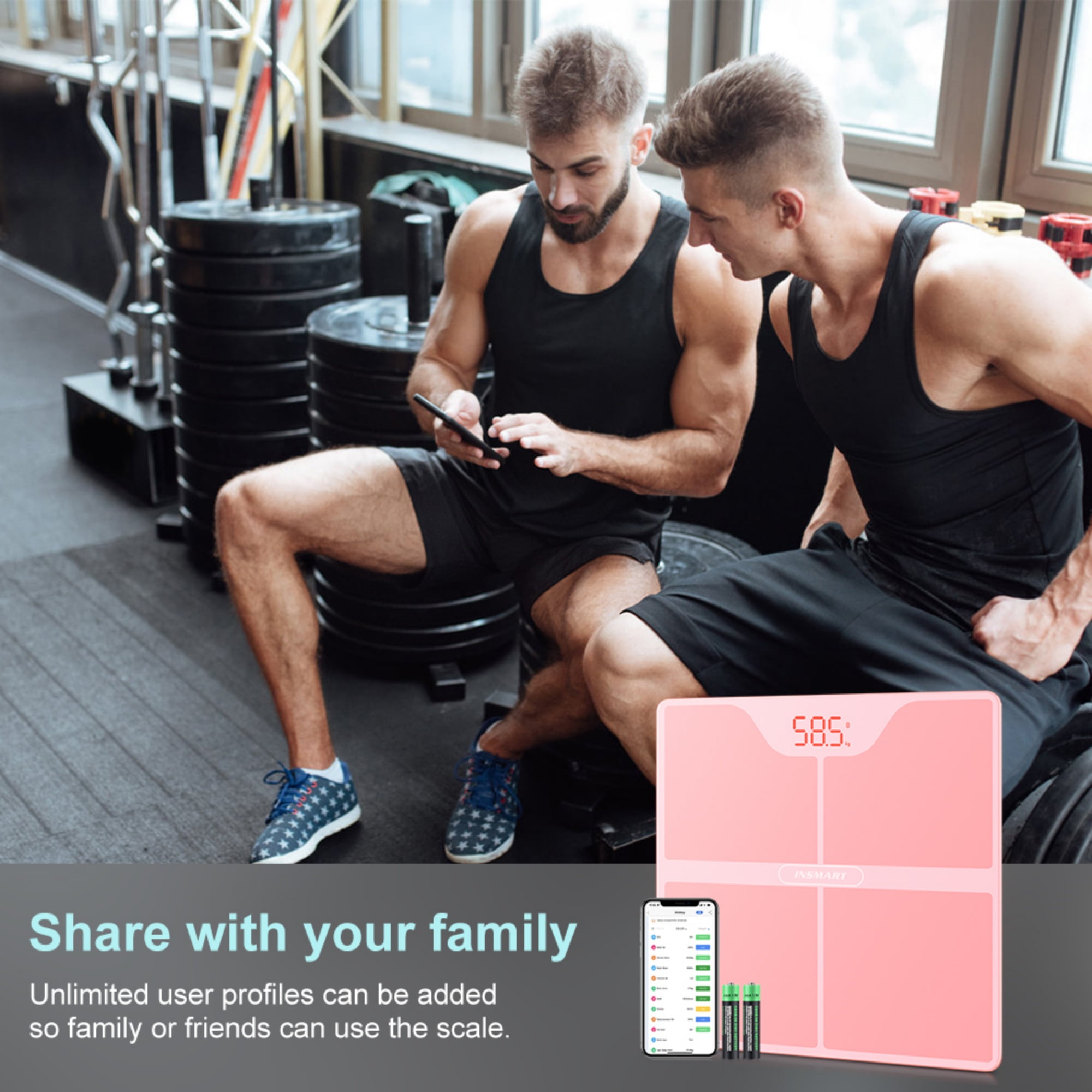 INSMART Bluetooth Body Fat Scale with App, Scale with BMI, Body Fat, Muscle Mass, 16 Body Composition Analyzer, 400lb, Gold Powder