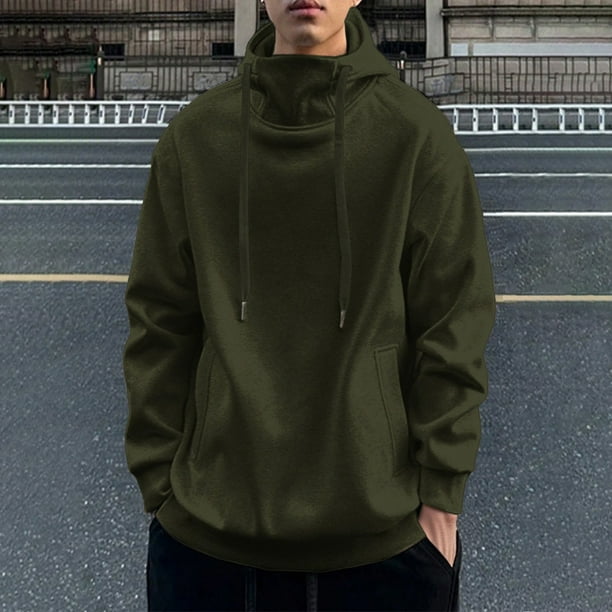 Ceisia Warm Mens Loose Fit Solid Color Gaiter Hood Pullover Sweatshirt Gifts
