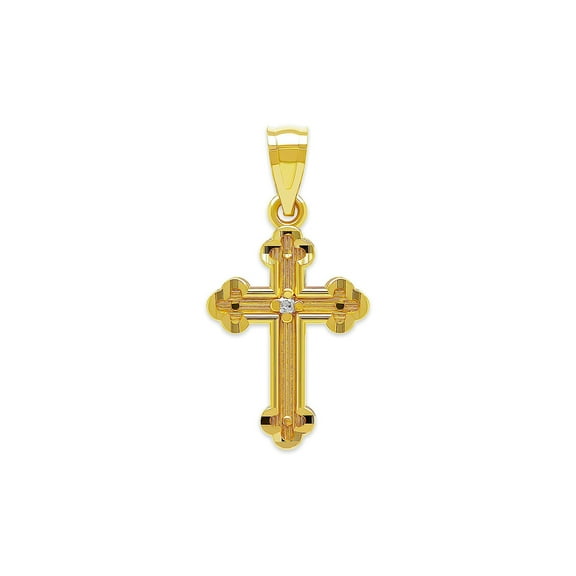 Charm America - Mini Gold Cross Pendant with CZ Stone- 10 Karat Solid Gold - Dainty Cross Charm