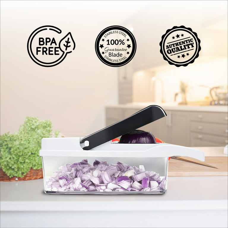 New 2022 Vegetable Dicer Onion Chopper, 22 in 1 Food, Fruits Cutter with 14 Stainless Steel Blades, Adjustable Slicer with Drain Rack Storage