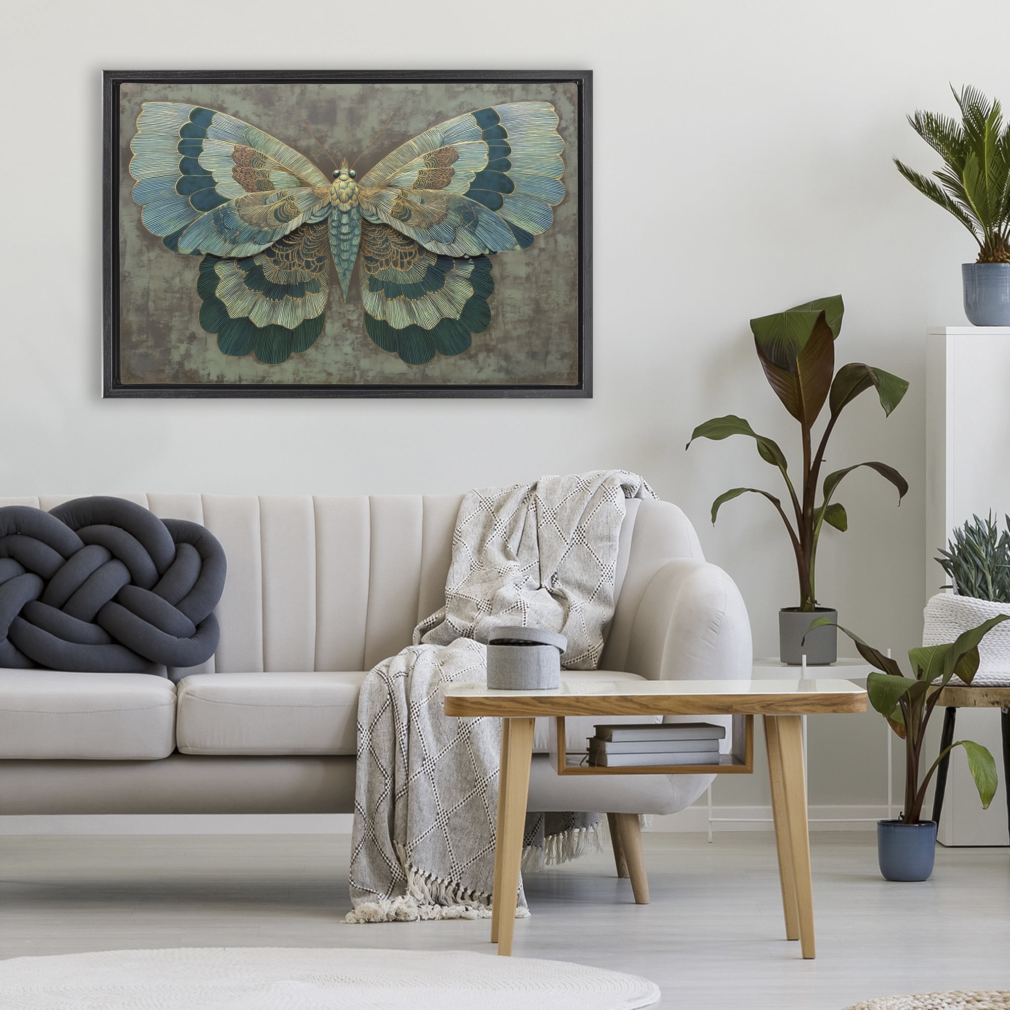 Stupell Industries Golden Jewel Butterfly Black Framed Floater Canvas Wall Art, design by Petal Prints Design