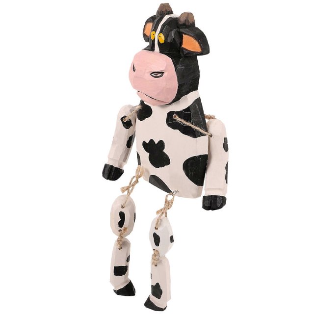 Wooden Cow Statue Long Legs Wood Cow Figure Cow Decor Cartoon Animal Figurine