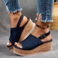 thumbnail image 2 of Pandaie Womens Platform Wedge Sandals Leopard Cork Footbed Slingback Slip on Slides Open Toe Suede Summer Dressy Walking Shoes Dark Blue Size 8, 2 of 7