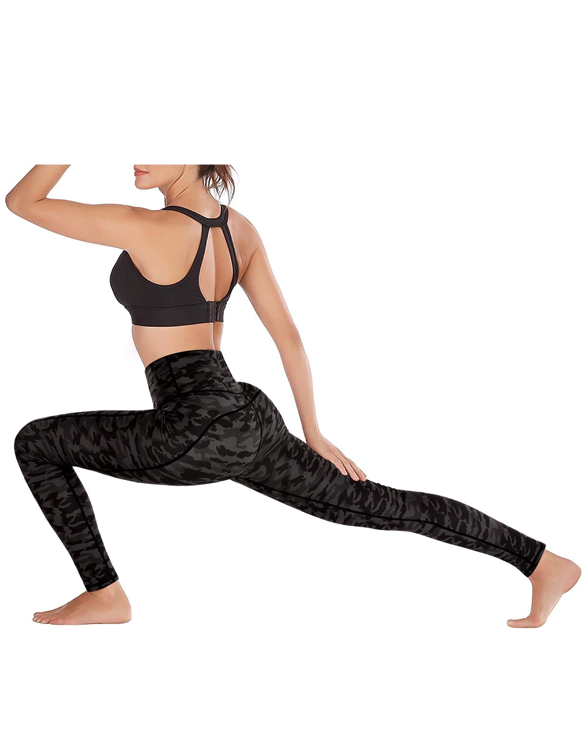 Eodora Yoga Pants with Back Pockets Women's High Waist Stretch Leggings  Deep Grey Tie Dye M