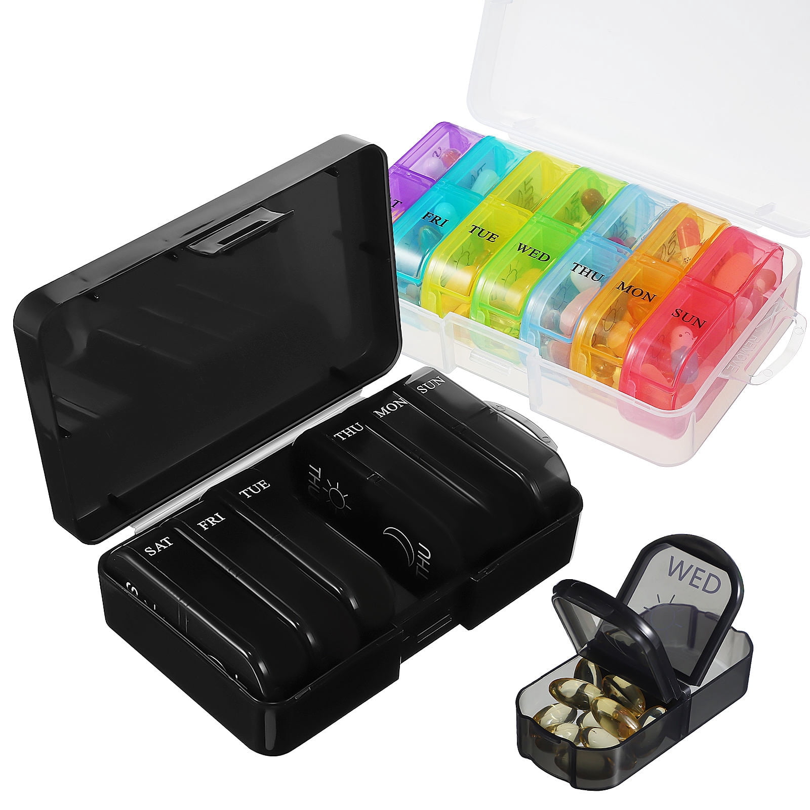 IFANLANDOR 2Pcs Portable Pill Case Weekly Pill Organizer Travel 5.66X3.58X1.57in