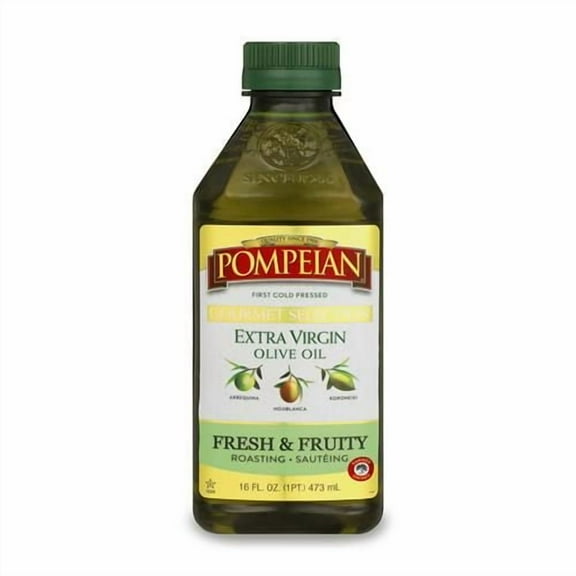 Pompeian Gourmet Selection Extra Virgin Olive Oil, Contains Polyphenols, First Cold Pressed, Fresh & Fruity Flavor, Perfect For Roasting & Sautéing, 16 Fl. Oz - Pack of 2