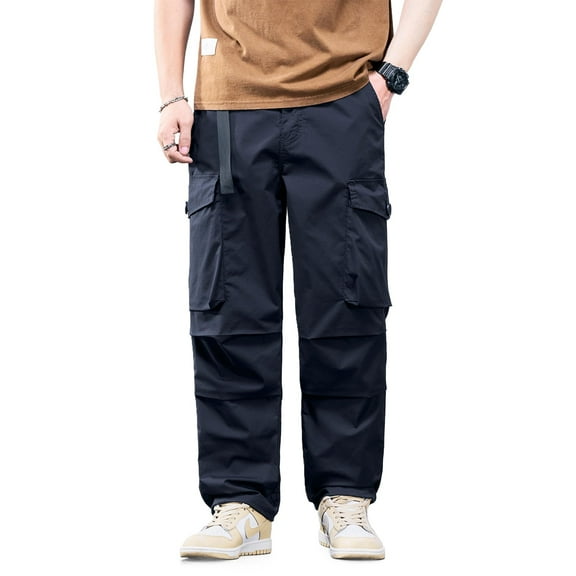 Ruiatoo Men's Cargo Baggy Pants Elastic Waist Relaxed Fit Hiking Pant Relaxed Fit Outdoor Trousers Navy Blue 908-L