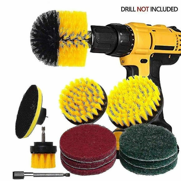 Power Scrubber Drill Brush Kit - Drill Brush Attachment With 6 Inch Extender / 4 Nylon Brushes / 6pcs Scrub Pads, For Grout, Tiles, Bathroom, Kitchen