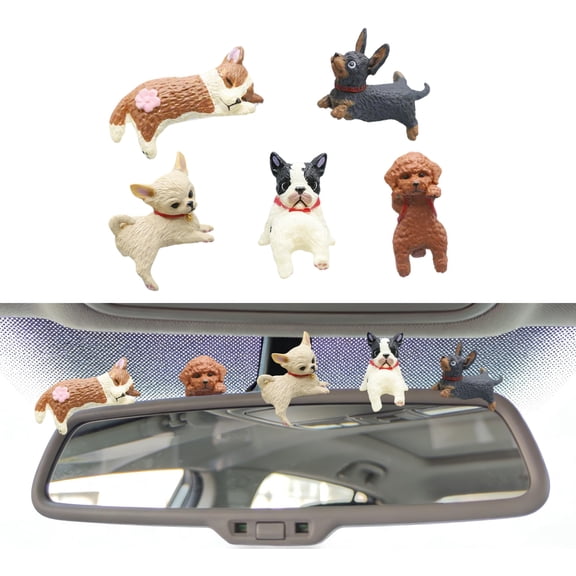 5 Pcs Mini Cute Dog Car Monitor Decor Computer Monitor Decor Dog Car Interior Accessories for Dashboard Rearview Mirror Decor Resin Adorable Dog Figurines Funny Gifts