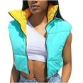 thumbnail image 2 of Jinhomg Womens Crop Puffer Vest Winter Comfy Sleeveless Zip Up Down Jacket Lightweight Warm Color Block Outerwear Prime Big Deal Days Scale Sky Blue M, 2 of 8