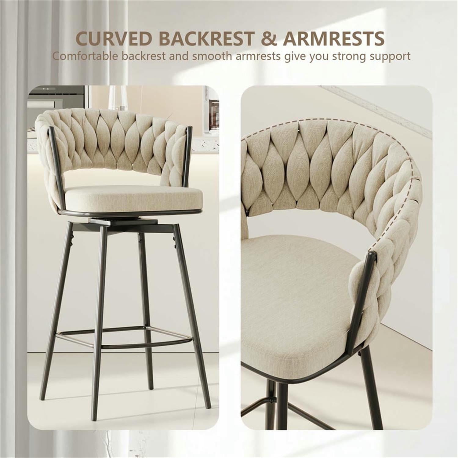 Demi Bonn 35" Counter Height Bar Stools Set of 2, Swivel Barstools with Soft Cushioned Back, Kitchen Island Countertop Chairs for Dining Room, Beige