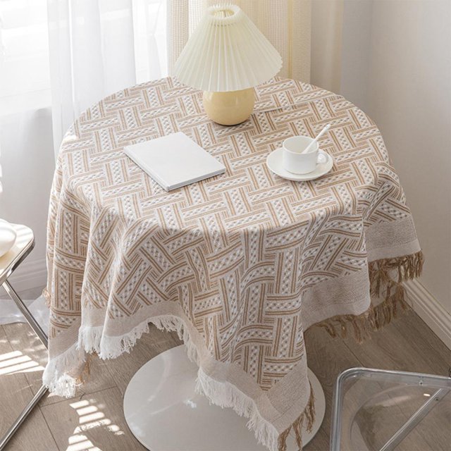 Feltree Decorative Tablecloth with Tassels and Embroidery, 35x35 Inch Rectangle Table Cover for Coffee Table Dining Table, Festive Holiday Table Cover Protects Table from Spills and Scratches