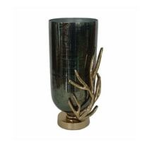 A&B Home Gerald Glass Vase with Aluminum Base - 7"W x 6"L x 14"H - Gold/Black