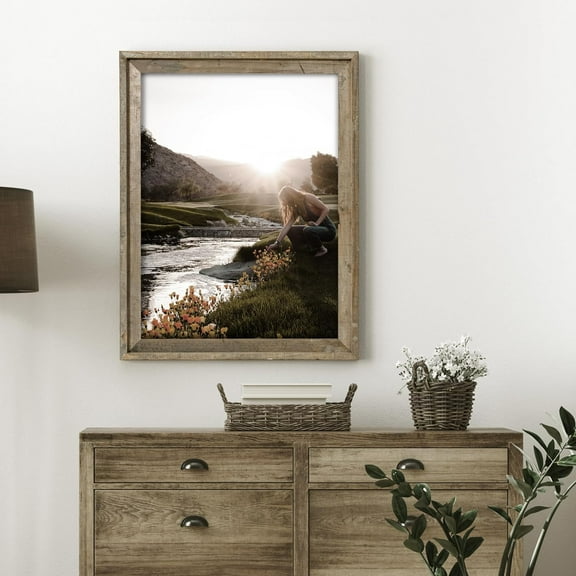 Rustic 16x20 Poster Frame, Reclaimed Barnwood Picture Frame with HD Tempered Glass, Distressed Family Art Gallery Corner, Horizontal and Vertical Wall Mounting Display with Hardware, Set of 1