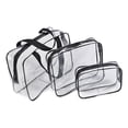 thumbnail image 1 of Kit de 3 bolsas de aseo de viaje de PVC transparente para mujeres y hombres, organizador de vinilo impermeable, bolsas de maquillaje transparentes negras, 1 of 6