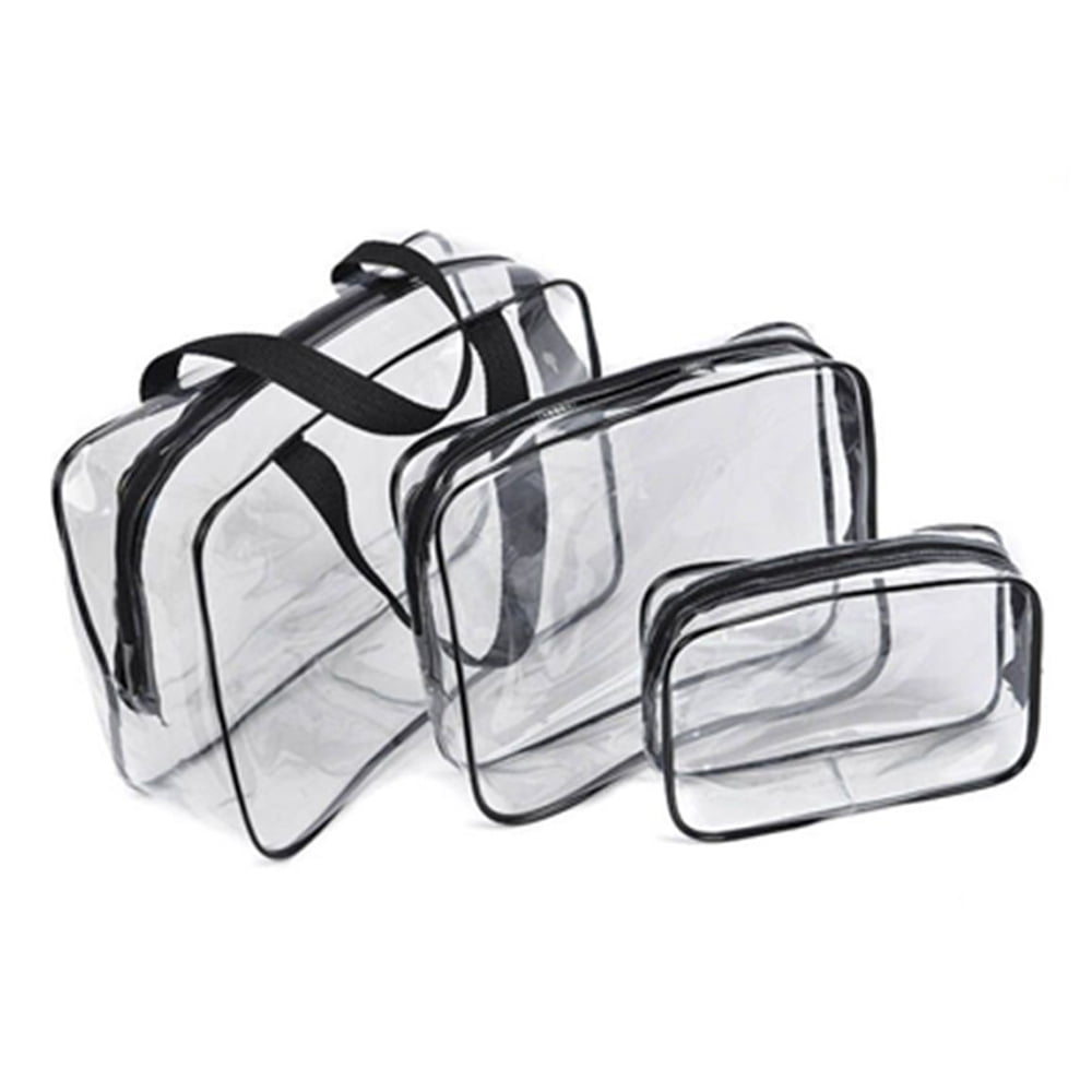 3Pcs Crystal Clear PVC Travel Toiletry Bag Kit for Women Men Waterproof Vinyl Organizer Clear Makeup Bags