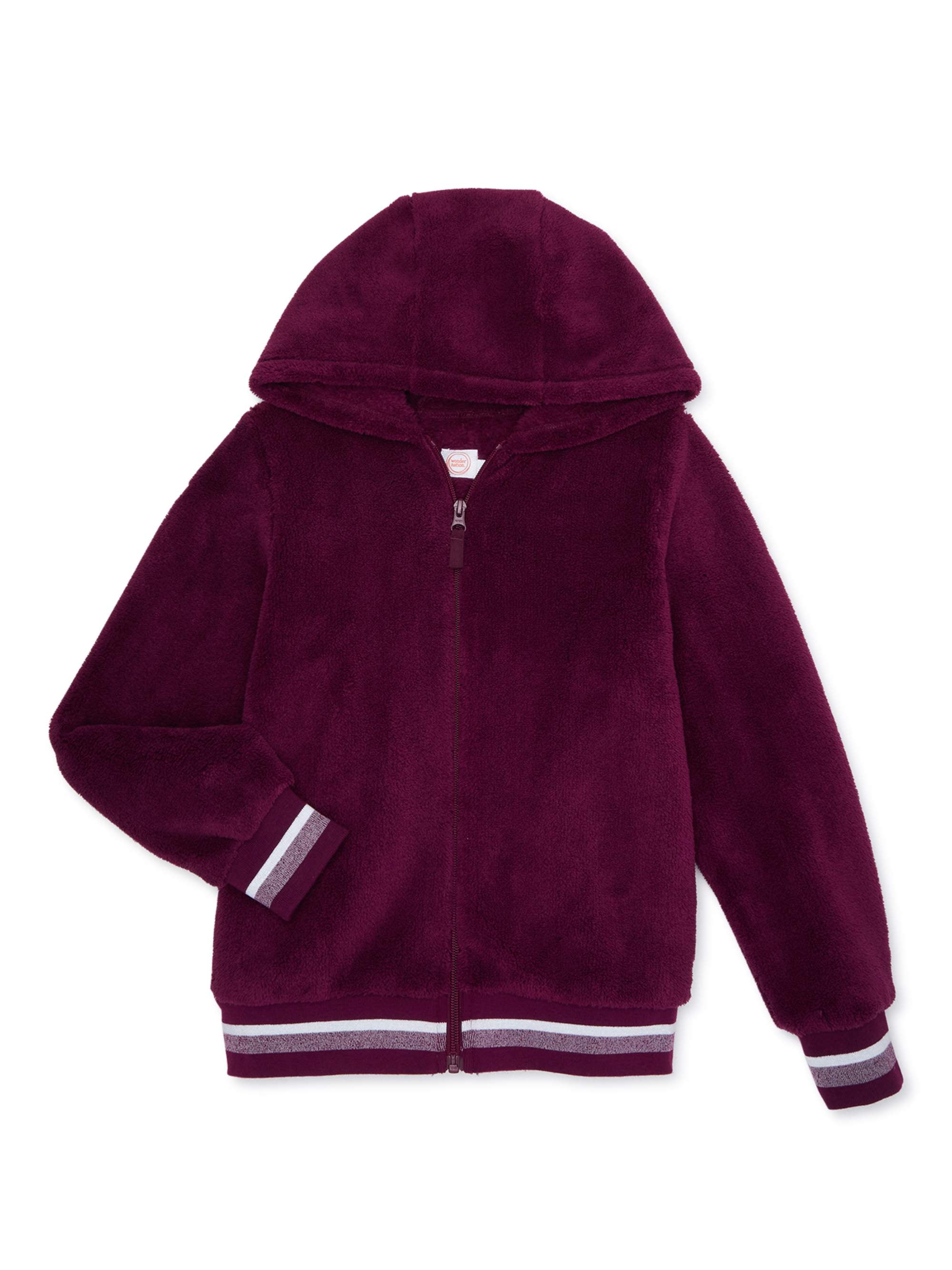 Girls Plush Full-Zip Fleece Jacket with Hood